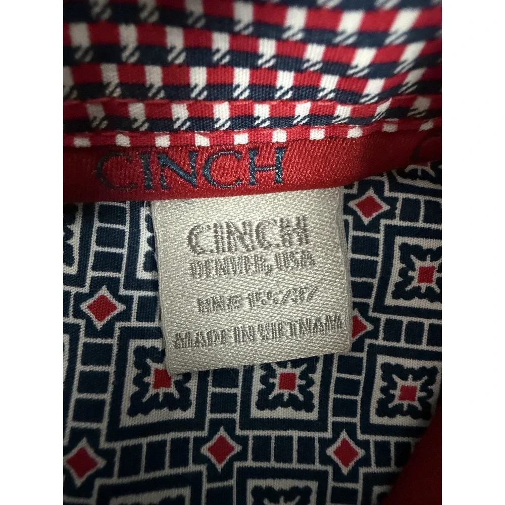 Cinch Shirt Mens Medium Red Blue Geometric Cotton Button Up Western Rodeo Dress